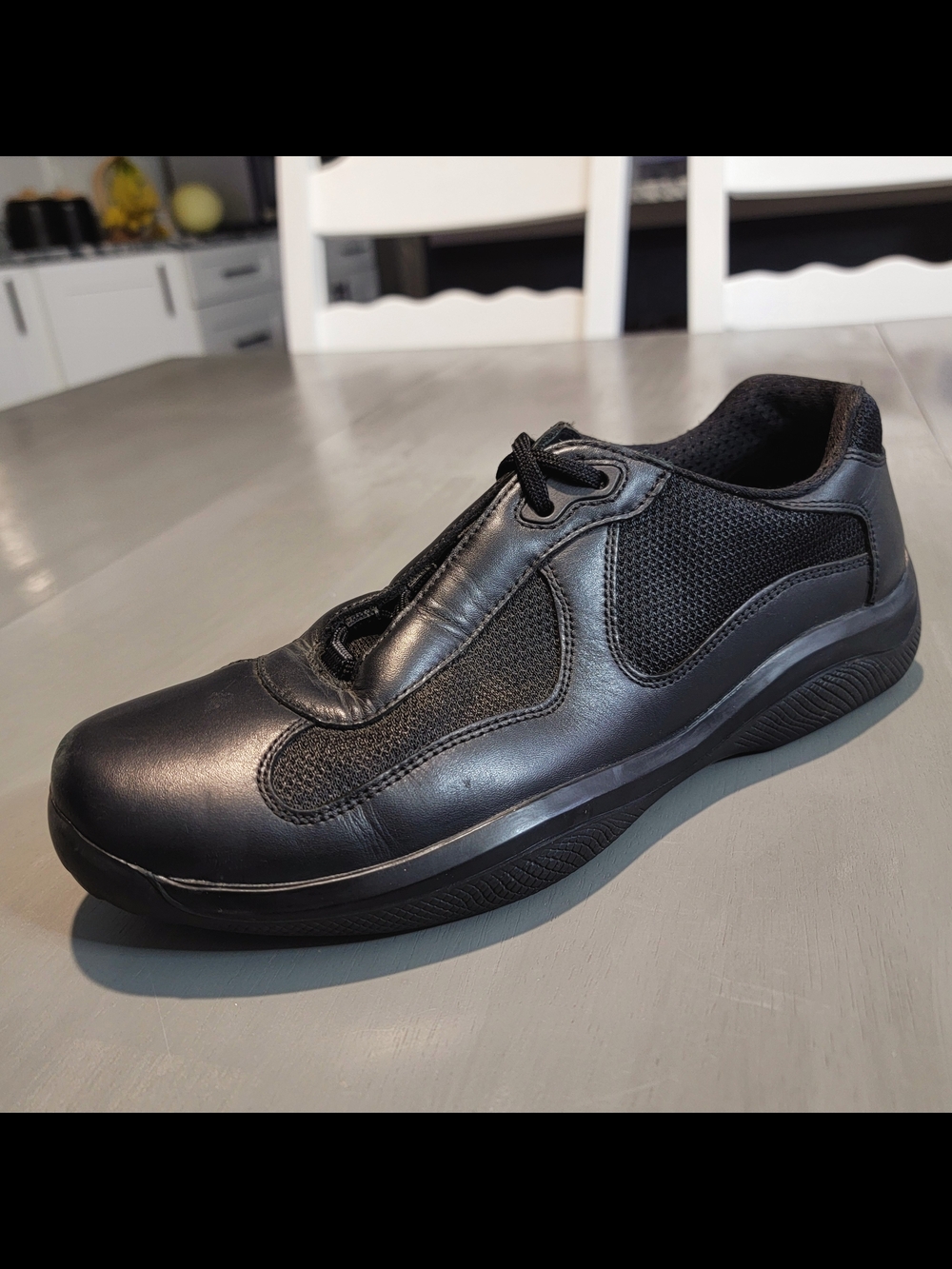 PRADA America's Cup Black Leather Mesh Linea Rossa Sneakers Size 6.5 (US 7.5)